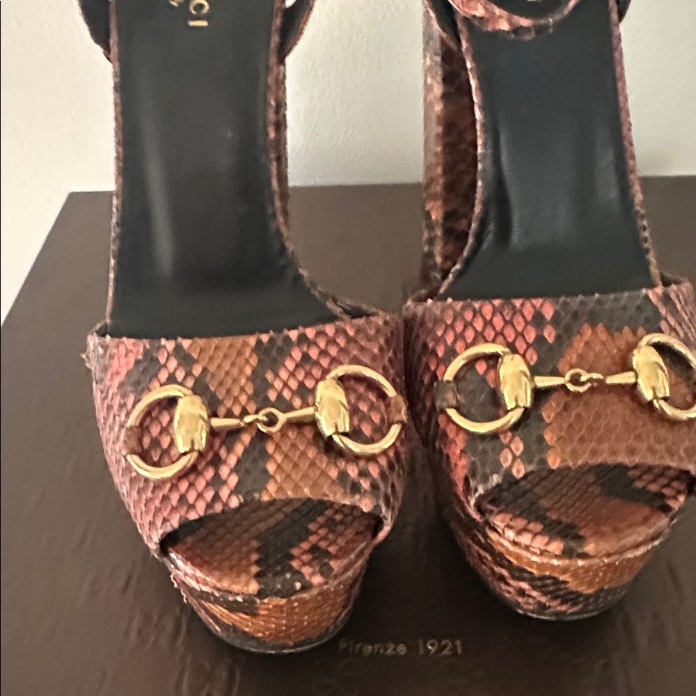 Gucci Pink And Brown Python Platform Sandals - image 2